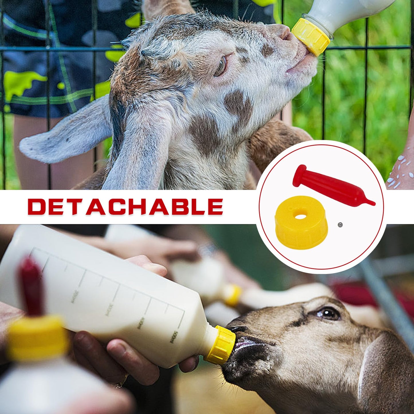 20 chupetes de goma suave para pezones de cabra para alimentar a cachorros, potro, pantorrilla, animales pequeños, atornillados, botella de coque de coque (amarillo)