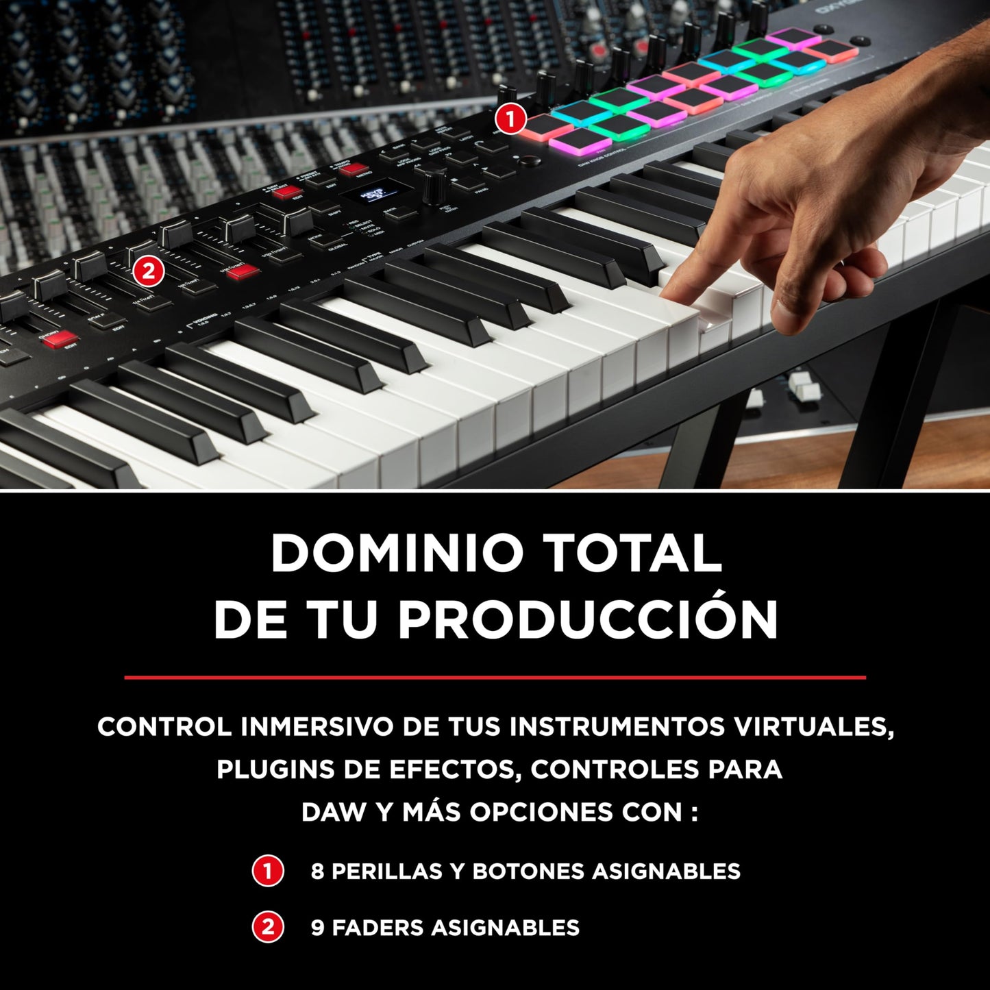 M-Audio Oxygen Pro 61 - Teclado controlador MIDI USB de 61 teclas con beat pads, knobs, botones y atenuadores asignables y pack de software