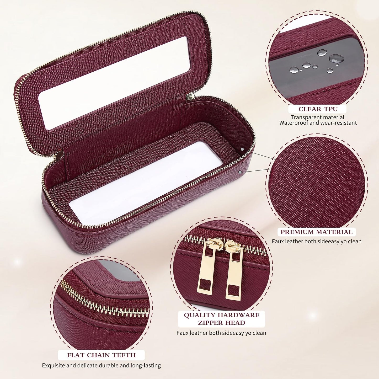 Pinkmik - Estuche para brochas de maquillaje transparente de viaje y neceser, bolsa de maquillaje pequeña con cierre, organizador para mujer, B5/Borgoña, L+M+SLIM, Set de maquillaje de viaje