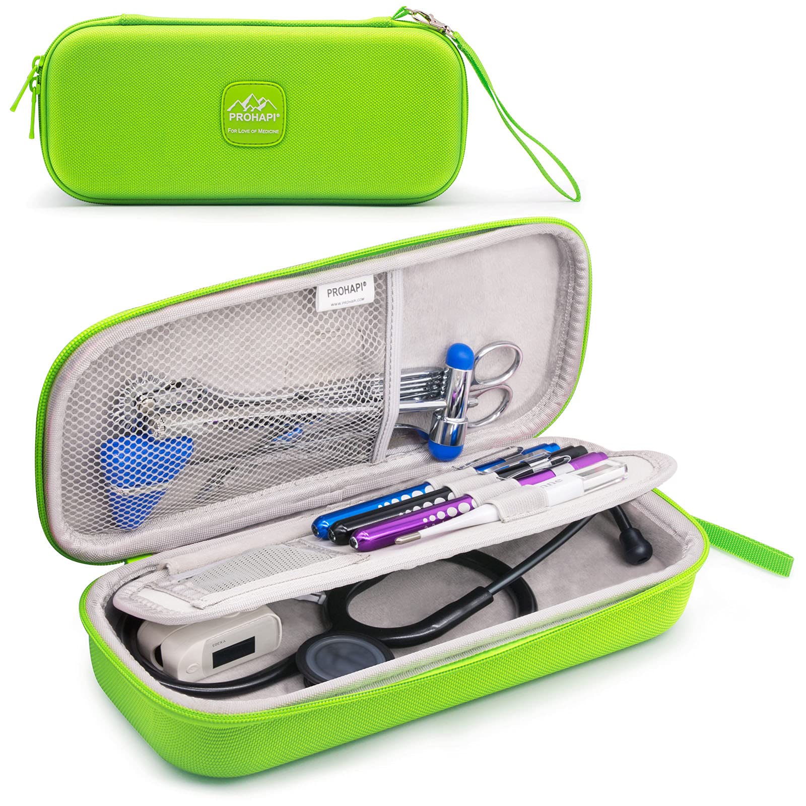 Estuche para Estetoscopio PROHAPI Verde Neón con Ranura para ID Compatible con 3M Littmann/ADC/Omron/MDF
