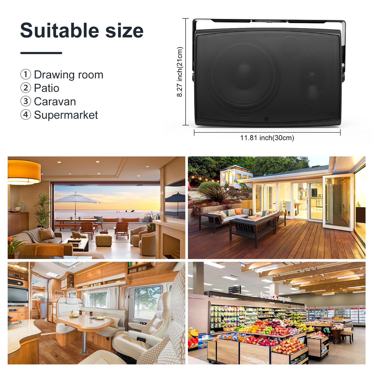 STUDIOFINIX - Altavoces Bluetooth para Exteriores de 6.5 Pulgadas, 400 W, Impermeables, con Cable, Sistema de Altavoces Impermeables para Patio, hogar, Piscina, terraza, Patio Trasero (par), Negro