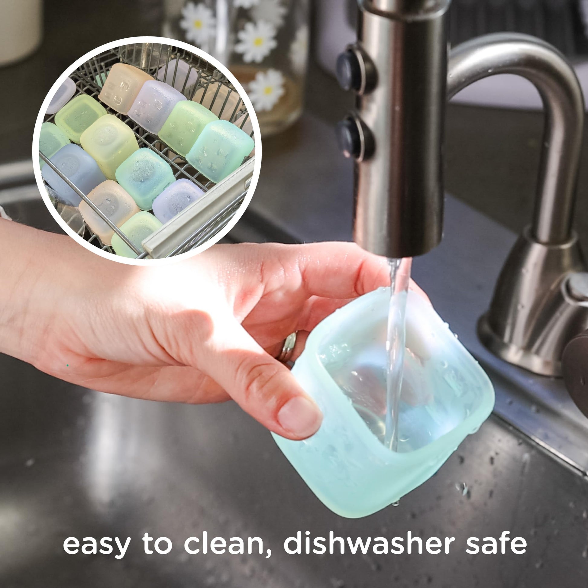 Olababy Clear Sense - Contenedores de almacenamiento de silicona, 4 unidades para alimentos de bebé, aperitivos, fórmula, puré, salsa y más, micro plástico y sin BPA, esenciales para la guardería para