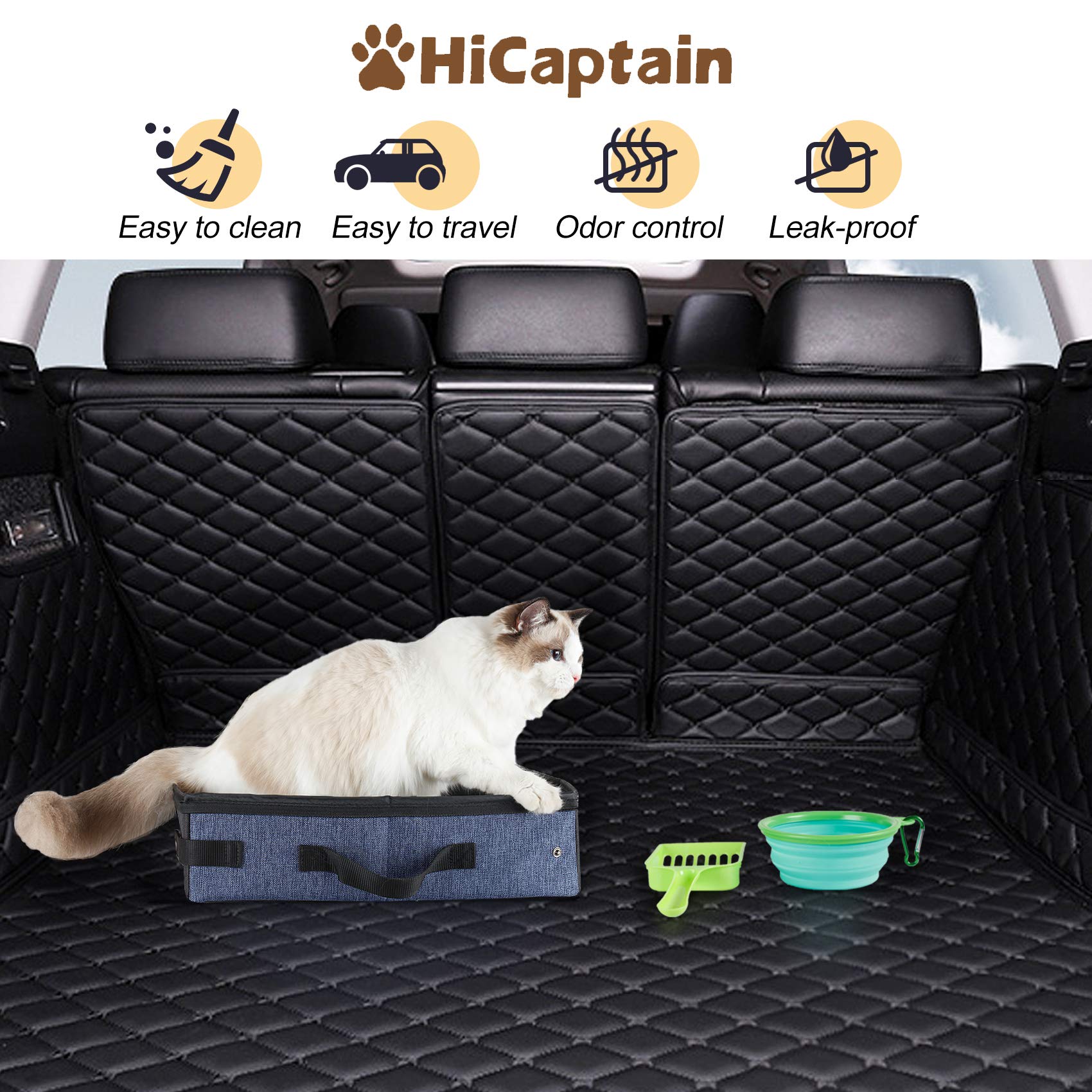 HiCaptain - Caja de arena para gatos de viaje con tapa y asa, portátil, portátil, plegable, para gatos (M, negro/gris)