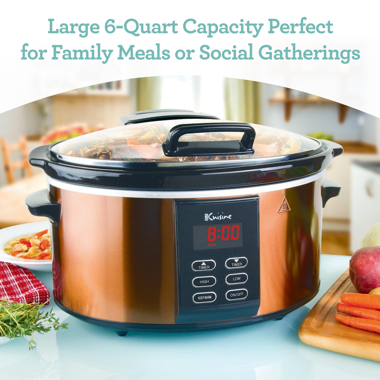 Olla de Cocción Lenta Euro Cuisine SCX6 Digital Programable para Comidas Familiares Grandes