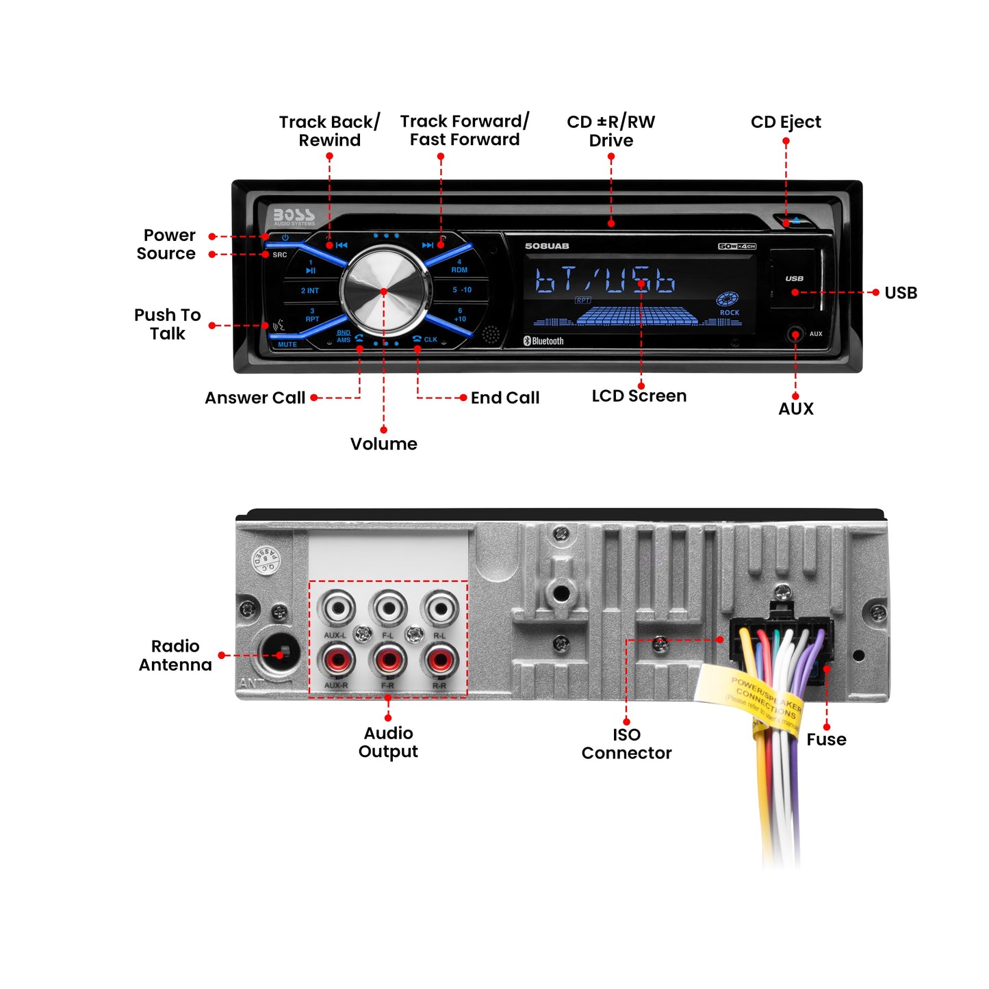 Boss Audio 508UAB In-Dash Single-DIN CD/USB/SD/MP3 Player Receiver Bluetooth Streaming Bluetooth Hands-Free with Remote