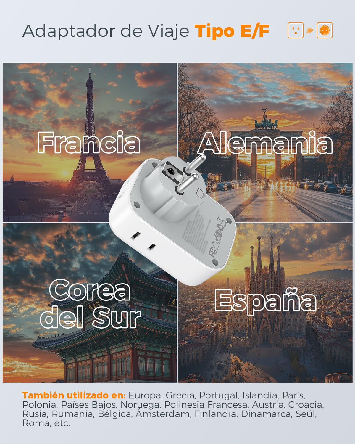 Adaptador de Viaje TESSAN Alemania Francia