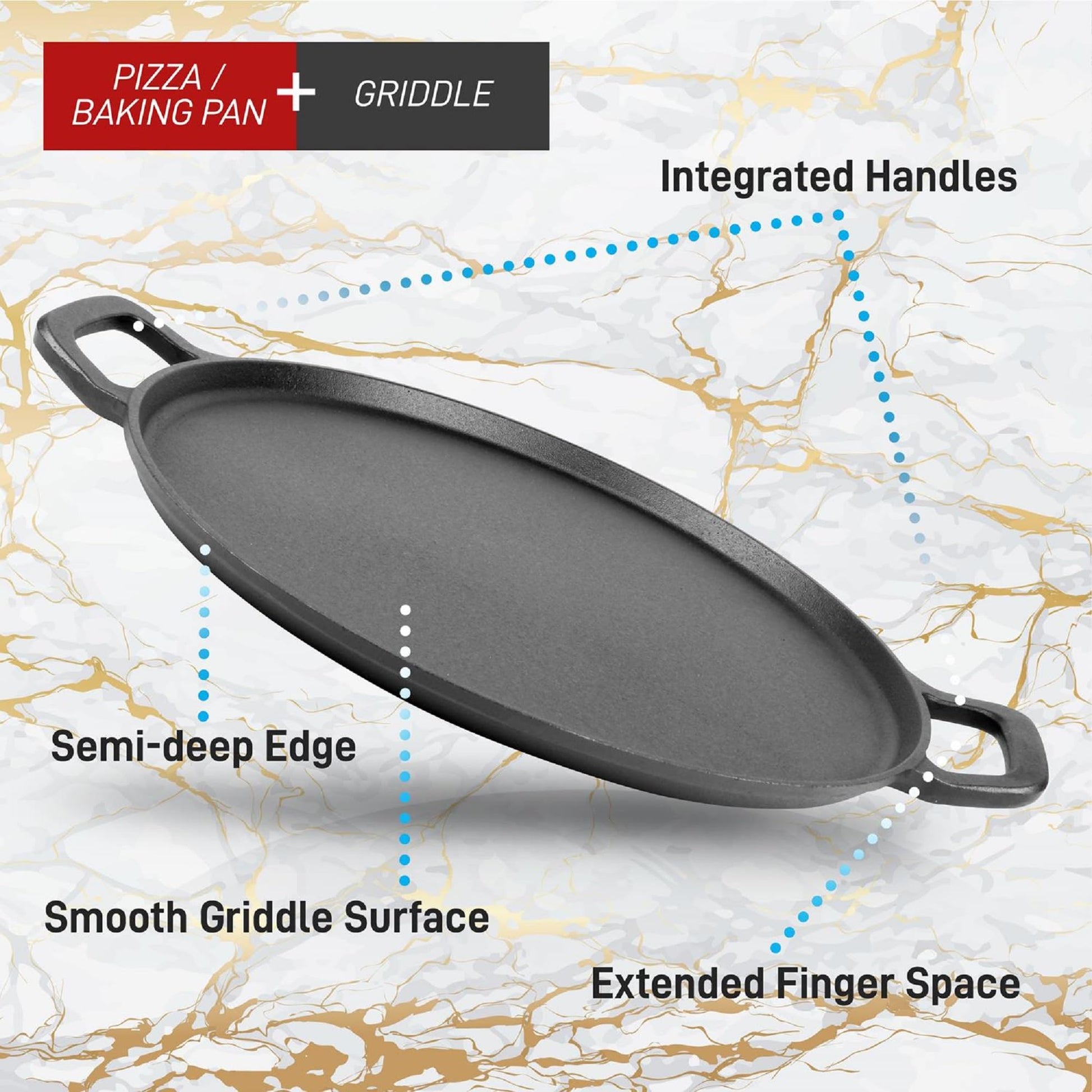 Molde Plano para Pizza NutriChef Hierro Fundido 13 Pulgadas con Asas Integradas Versátil