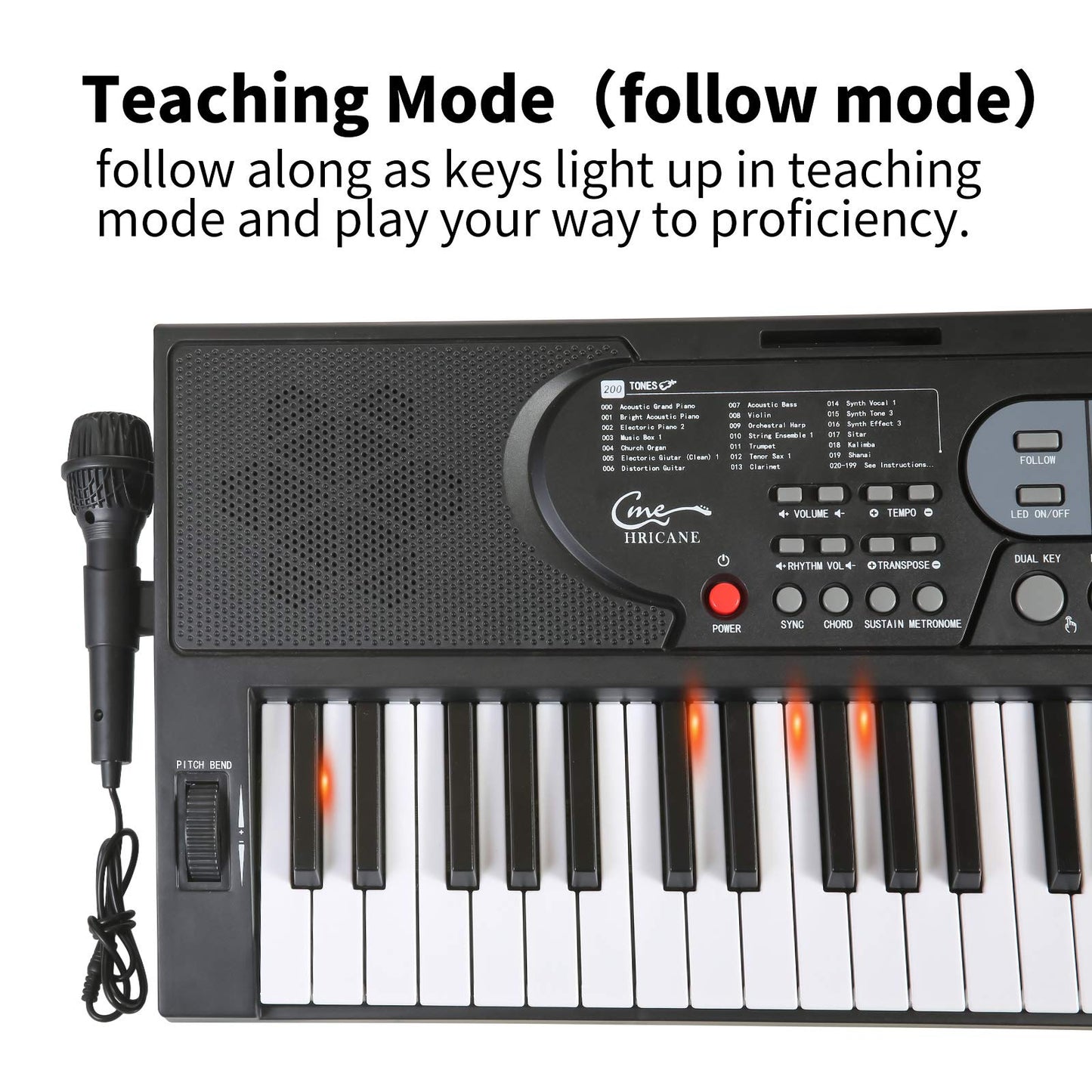 Hricane - Teclas iluminadas de piano para principiantes, adultos, adolescentes, niños, teclado de música electrónico de 61 teclas con modos de enseñanza, alimentado por USB o batería con visualización