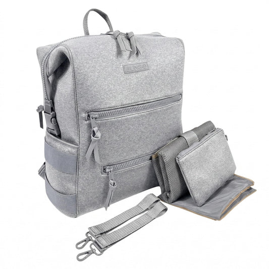 Mochila para Pañales Neopreno Gris Resistente al Agua con Cambiador y Correas para Carriola