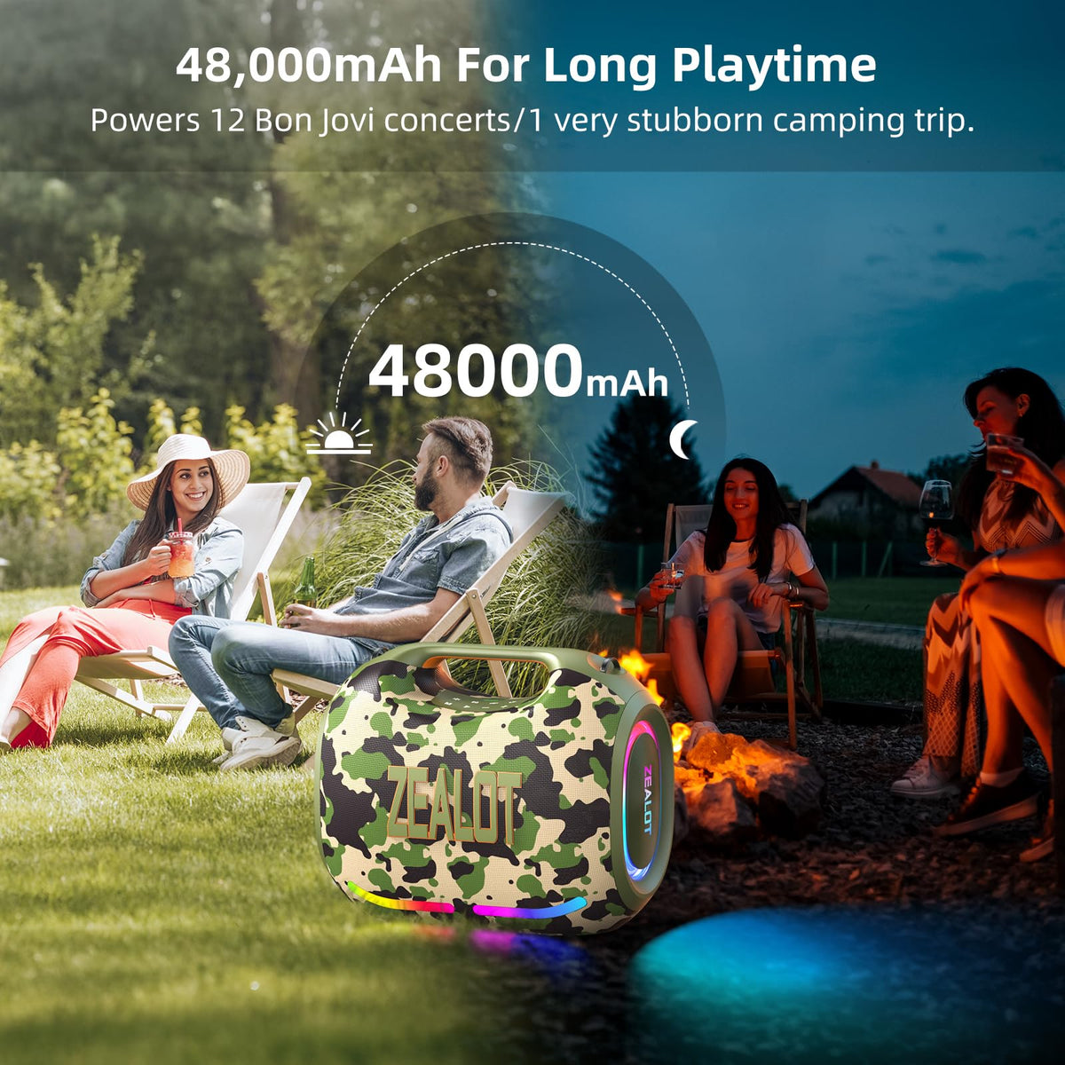 Altavoz Bluetooth ZEALOT Negro 250 W RMS Inalámbrico Impermeable IPX6 con Graves Profundos