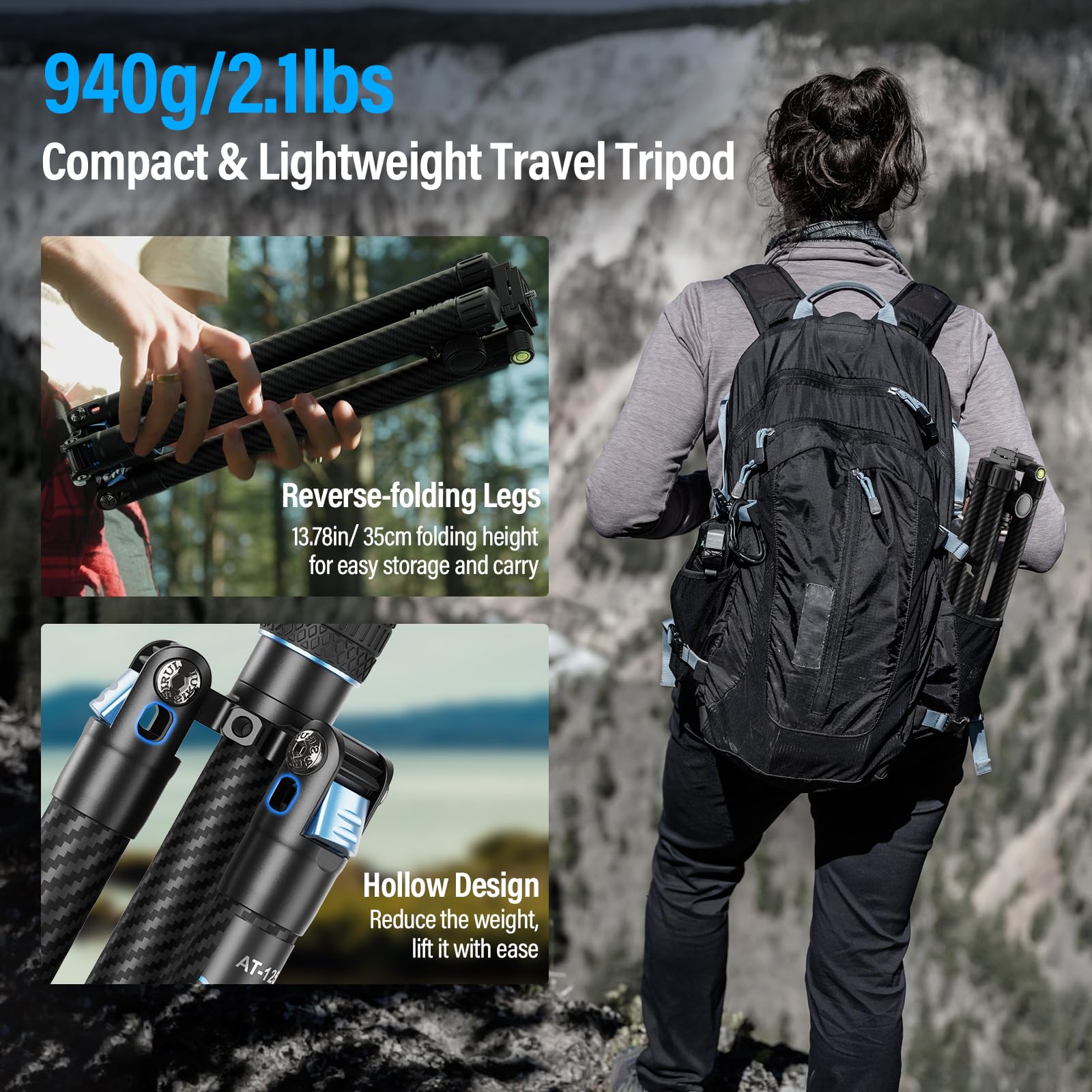 Trípode de Cámara SIRUI Fibra de Carbono 60" Cabeza de Bola 360° Traveler X-III Viaje Compacto