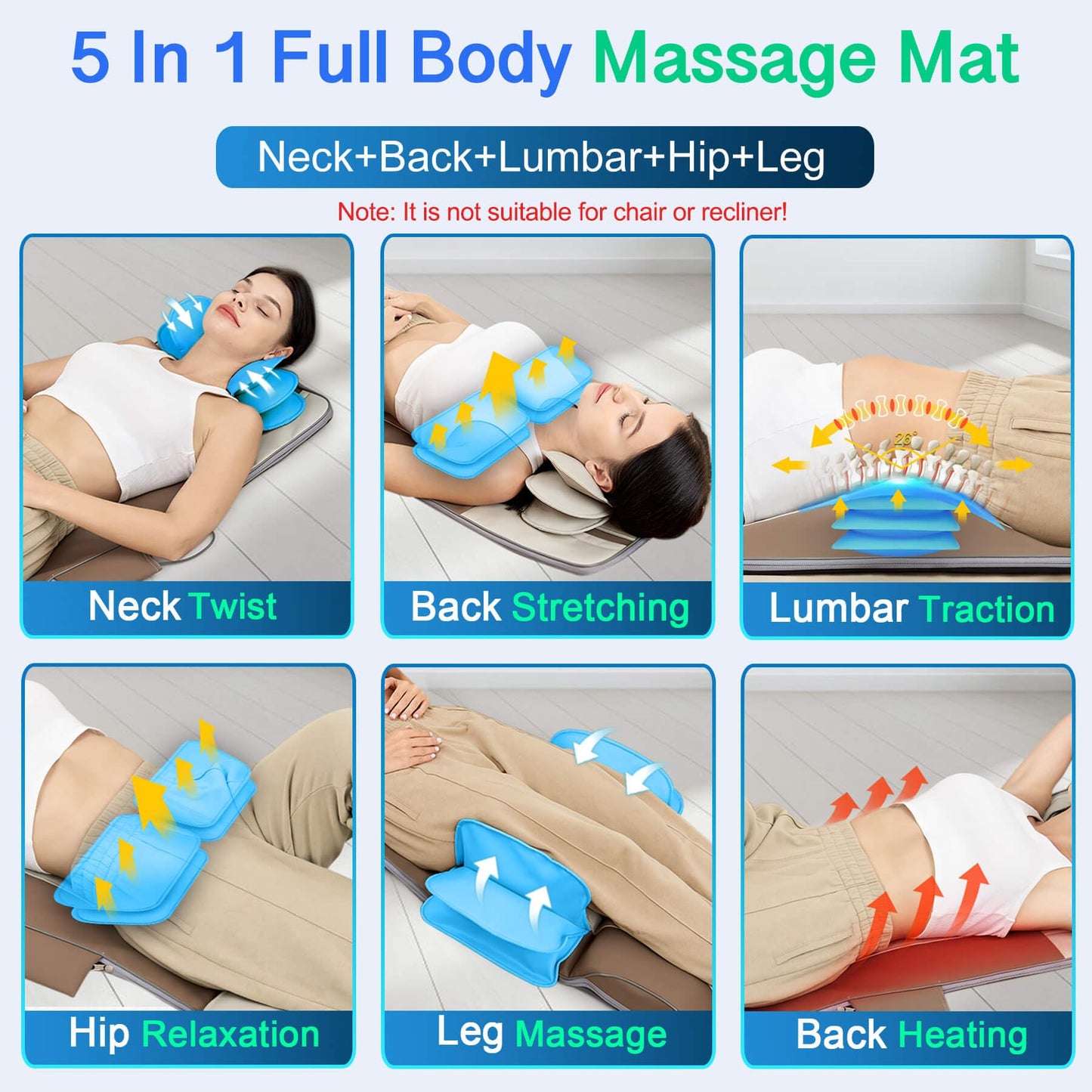 Tapete De Masaje Corporal Completo Sotion 3D con Calefacción y Tracción Lumbar
