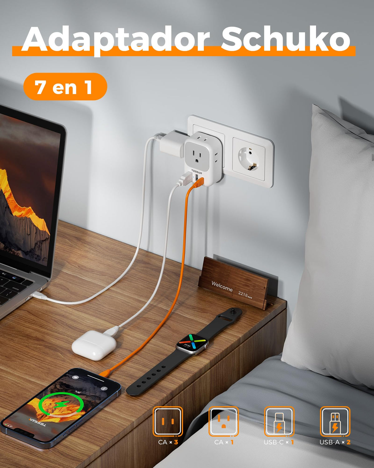 Adaptador de Viaje TESSAN Alemania Francia