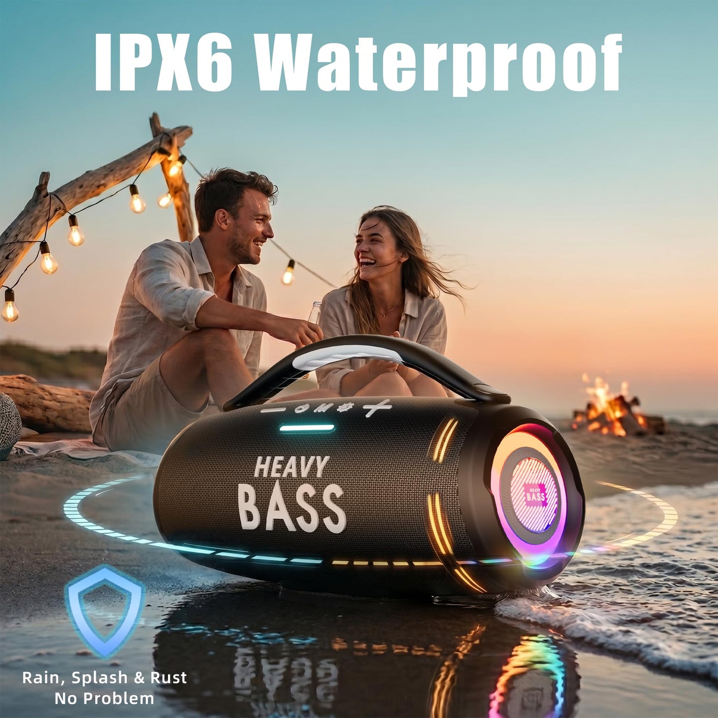 Heavy Bass - Altavoces Bluetooth inalámbricos, Altavoz portátil de 80 W máximo Alto con Graves, Tiempo de reproducción de 20 Horas, IPX6 Impermeable, Doble emparejamiento, Regalo Ideal para Adultos