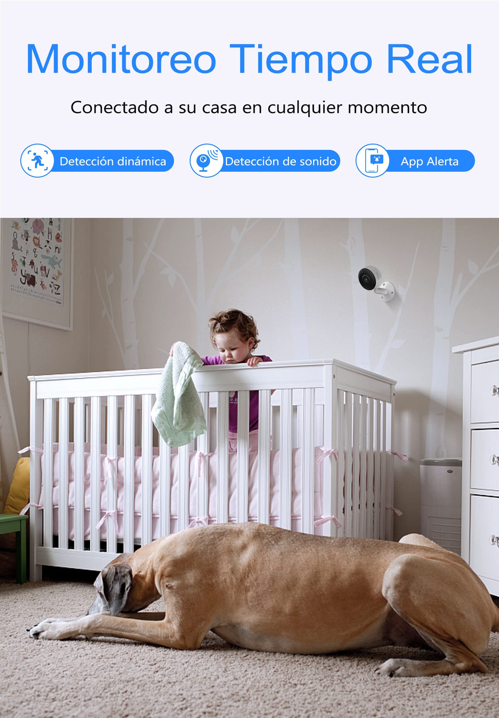 M4 Camara de Seguridad Interior, EASYTAO 4MP Cámara WiFi Alexa, Visión Nocturna, Detección de Movimiento y Sonido, Cámara IP Inteligente Funciona con Alexa/Google Home, para Bebé/Mascota/Anciano