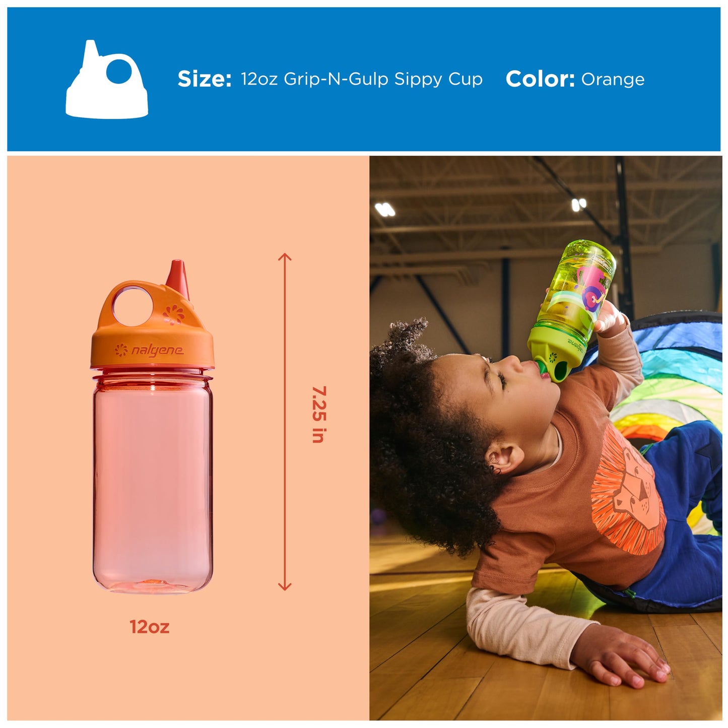 Nalgene Kids Sustain Grip-N-Gulp - Botellas de agua fabricadas con material derivado de 50% residuos de plástico (utilizando balance de masa certificado ISCC), taza para sorber a prueba de fugas,