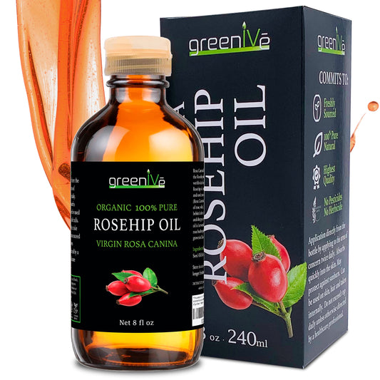 Greenive – Aceite de Rosa Mosqueta 100% Puro y Prensado en Frío – Rosa Canina – 236.59ml (8oz) – Unisex – Exclusivo en Amazon