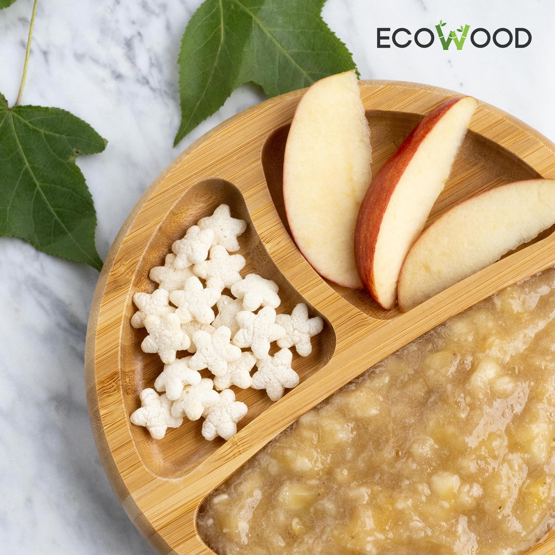Ecowood® Plato Extendido de Bambú con Divisiones para Bebe y Niño - Con Base de Silicona Succión Adherente y Antiderrapante (Morado)