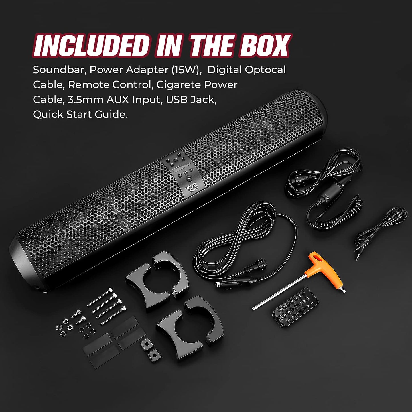 Barra de sonido Kemimoto UTV de 28 pulgadas, 2X altavoz de agudos y 4X subwoofer compatible con Bluetooth barra de sonido compatible con Polaris RZR Can-Am X3 Defender CFMOTO para jaula de 1.5 a 2.25