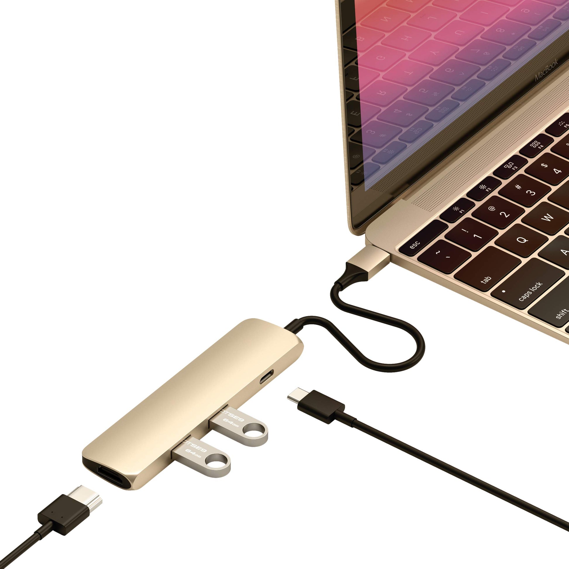 SATECHI Adaptador Multi Puertos Tipo-C Slim con USB-C Pass-Through, 4K HDMI, USB 3.0 - para M2/ M1 MacBook Pro/Air, M2/ M1 iPad Pro/Air, M2 Mac Mini, iMac M1 (Oro)