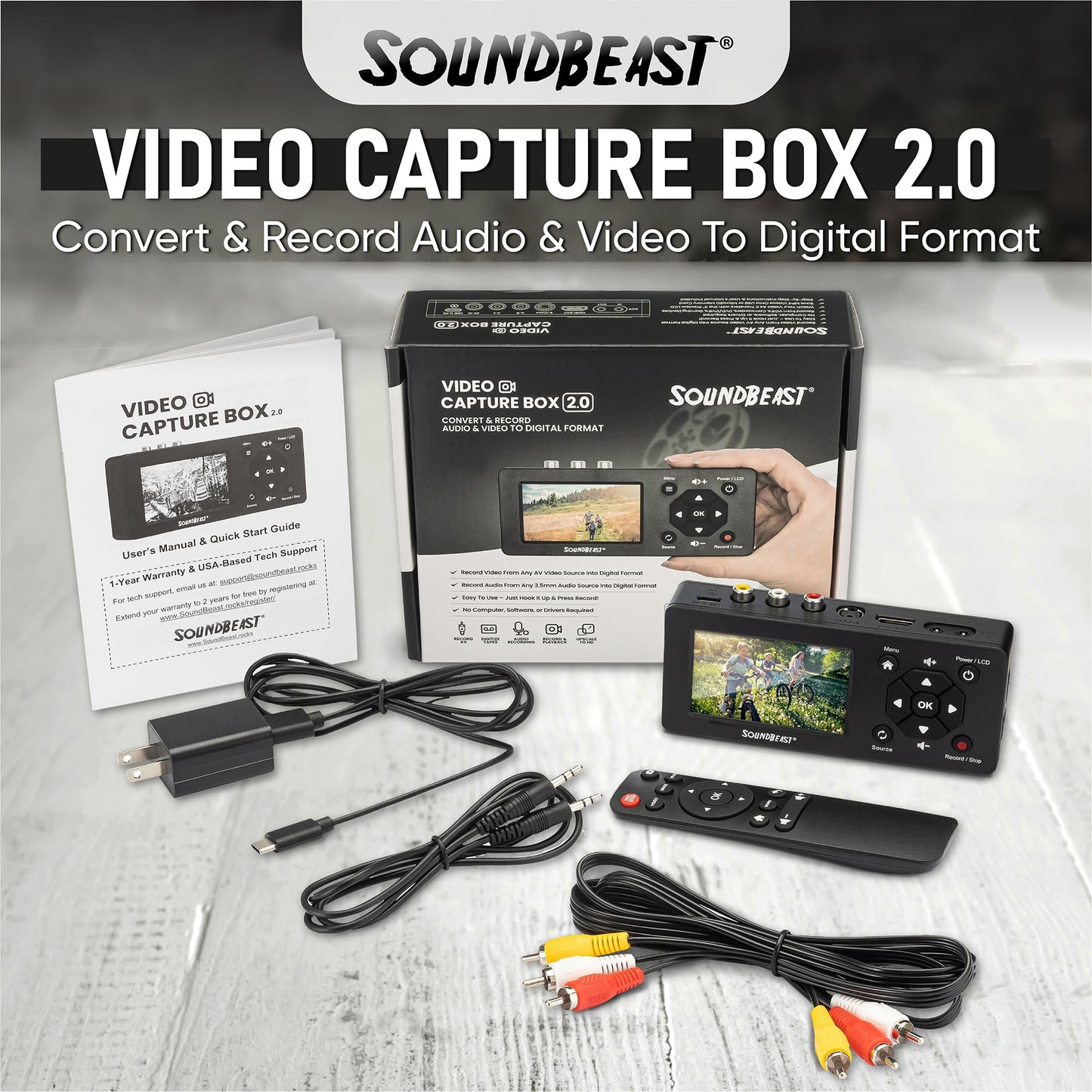 SoundBeast Video Capture Box 2.0 - Grabar vídeo y audio de VCR, VHS, AV, RCA, S-Video, Hi8, videocámara, DVD, reproductores de cinta de cassette, estéreos, tocadiscos