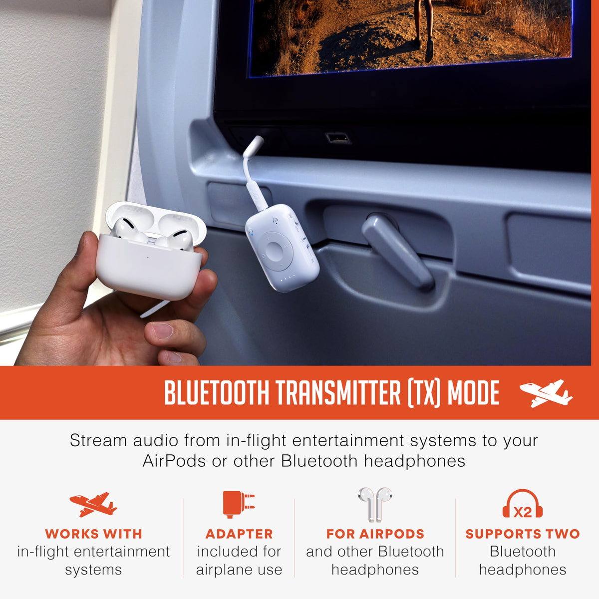 Transmisor y Receptor Inalámbrico MEE Audio Connect Air Pro Negro con Adaptador 2 en 1 y Cable Desmontable para Auriculares Bluetooth