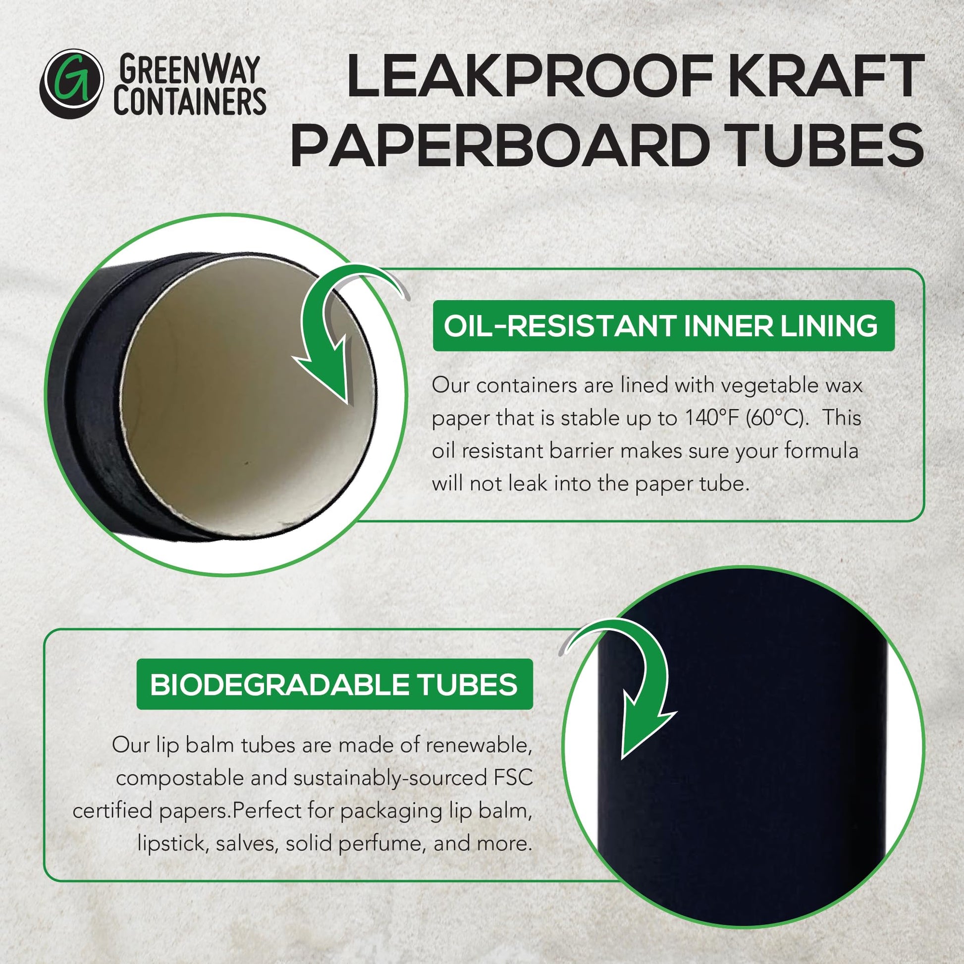 Tubos de Bálsamo Labial GreenWay Kraft con Tapas para Cosméticos, Paquete de 12, Rellenables