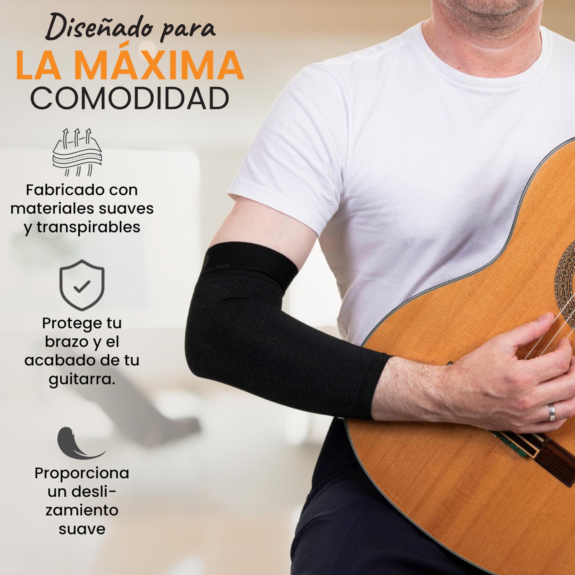 Alba Guitar Beads - Manga corta gris para guitarristas, para guitarristas clásicas, flamencos, guitarristas eléctricos, talla pequeña/mediana, gris, talla �nica