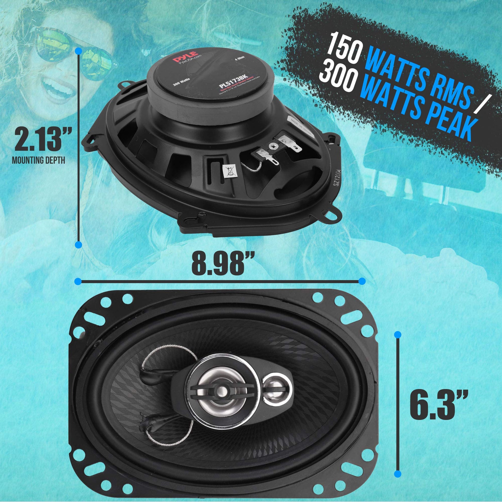 Bocinas para Coche PYLE 5X7 Pulgadas Negro Repuesto Rápido 300W