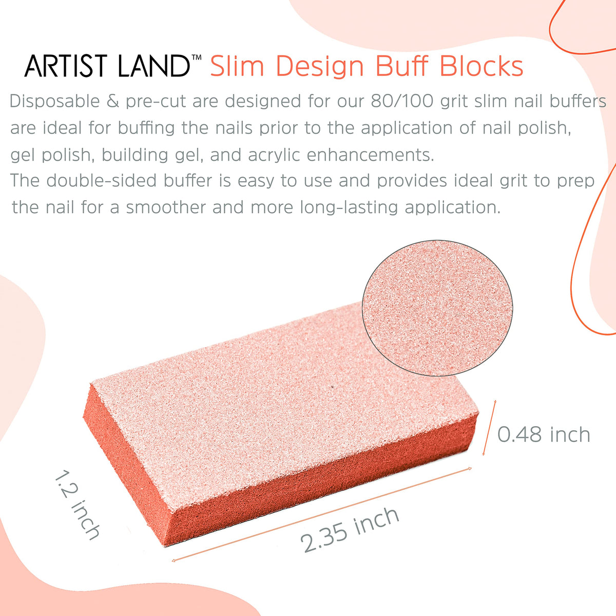 Artist Land Set de 50 Bloques Pulidores de Uñas Slim Orange(Grano 80/100) - Calidad Profesional para Salón. Ideales para La Preparación de Uñas Antes de La Aplicación de Esmalte, Gel O Acrílico. Bloqu