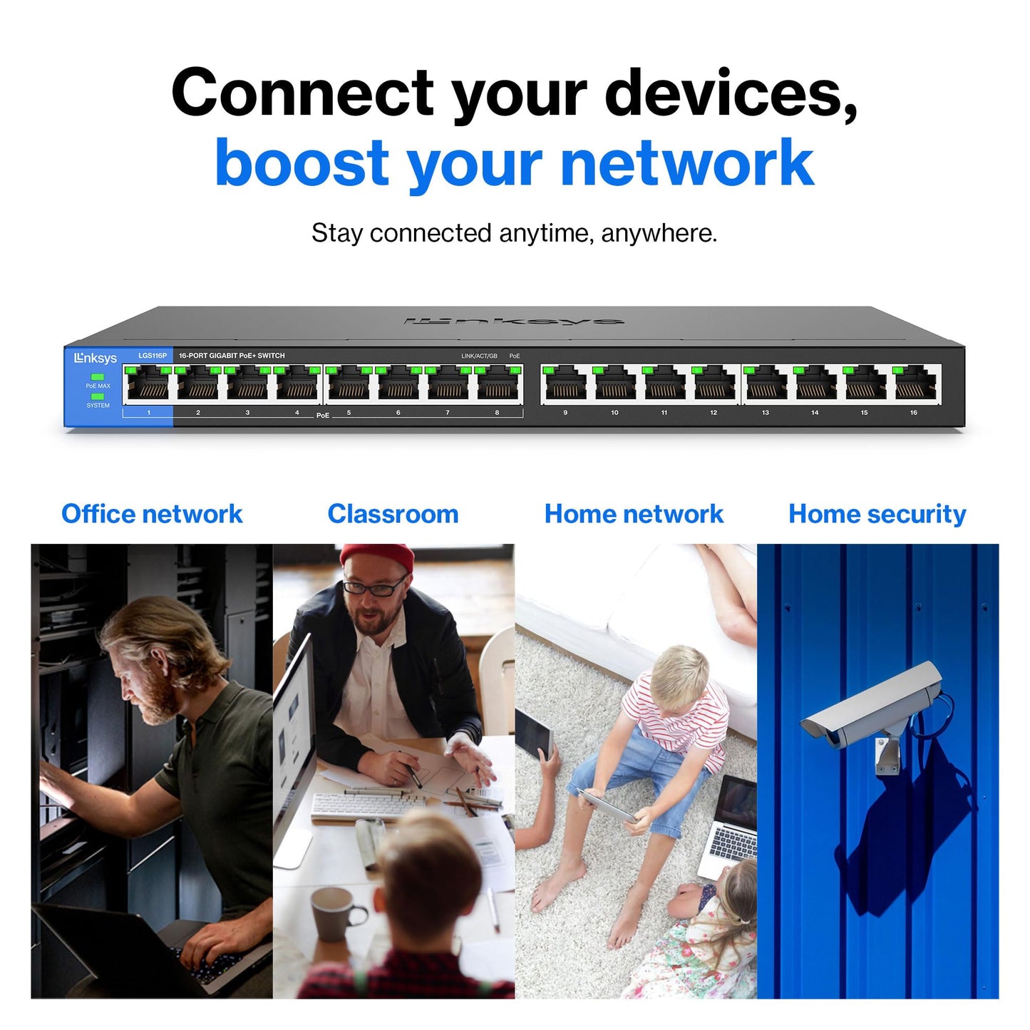 Linksys Business 16-Port Network Switch (Unmanaged Gigabit Ethernet Switch/16-Port PoE Switch)