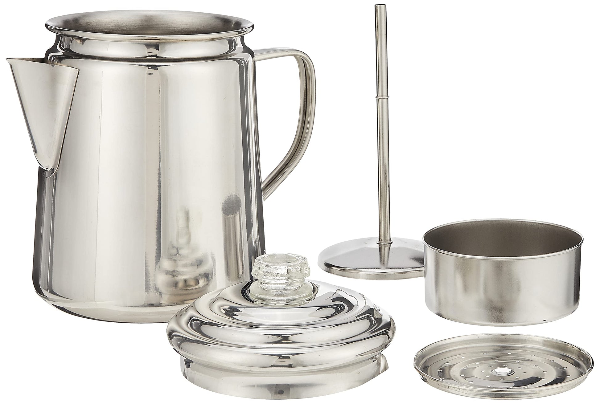 Coleman - Cafetera Percoladora de acero inoxidable con capacidad de 12 tazas, ligera, sin filtro, duradera al aire última intervensión para camping, mochileros, caravanas, fogatas y más
