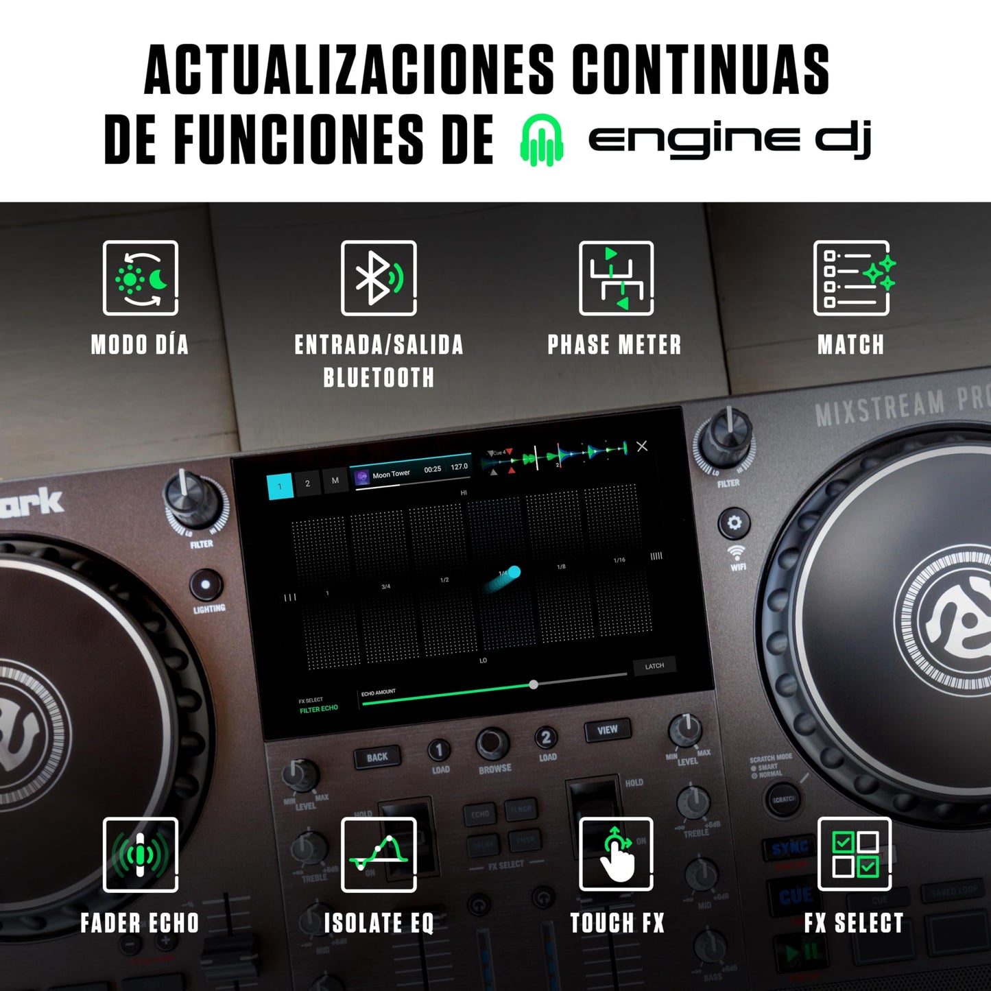 Controlador DJ Numark Mixstream Pro Go portátil con batería y pantalla táctil