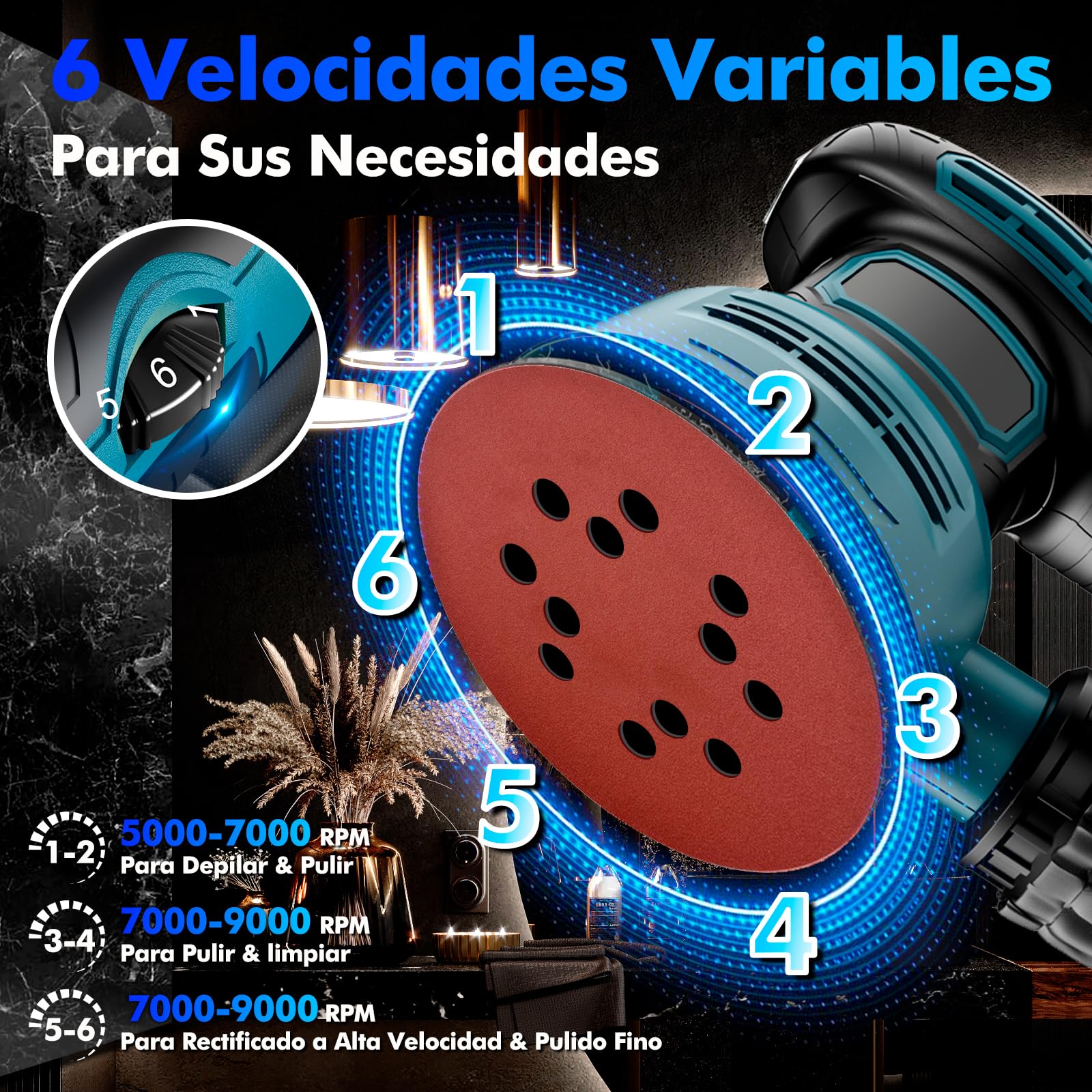 Pulidora Orbital Lostrain 5 Pulgadas Velocidad Variable para Auto, Madera y Piso