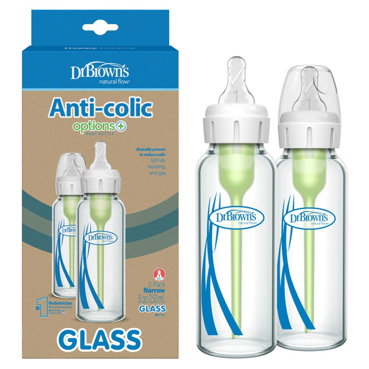 Dr. Brown's Natural Flow Options Plus Narrow Glass Baby Bottle, 8 Ounce (Pack of 2)