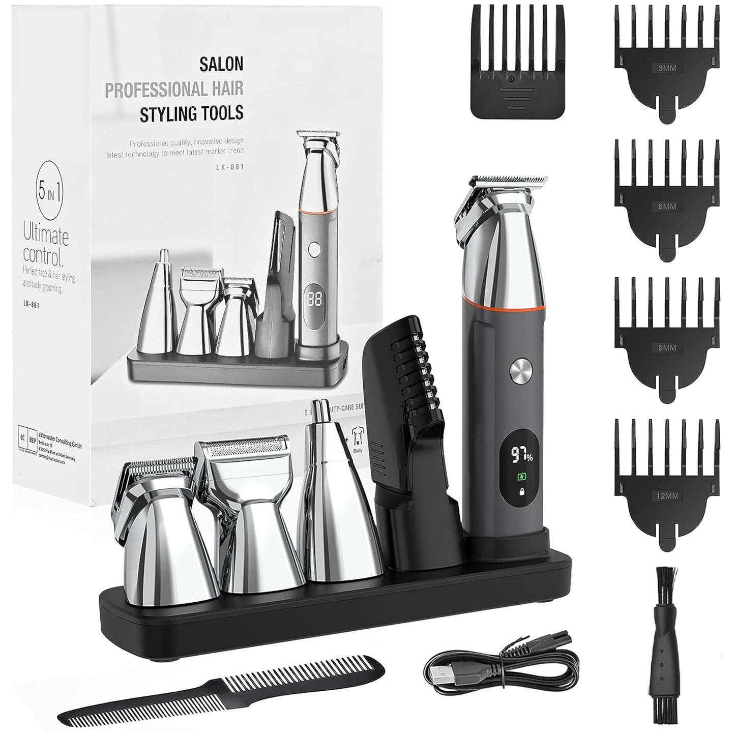 ZVXCABV 16 en 1 Kit de Rasurado para Hombre,Afeitadora Electrica,Barbero Eléctrico con Cabezal de Succión Magnético,Carga Rápida USB y Base,Máquina para Cortar Cabello de Barba/Nariz/Pelo/Cara/Cuerpo