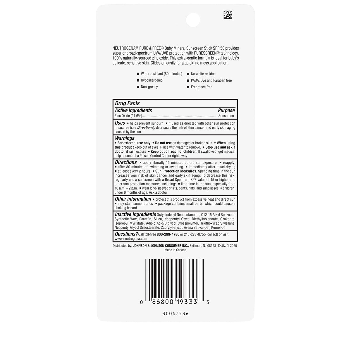 Protector Solar Mineral Neutrogena Blanco Amplio Espectro SPF 50 Resistente al Agua para Bebé