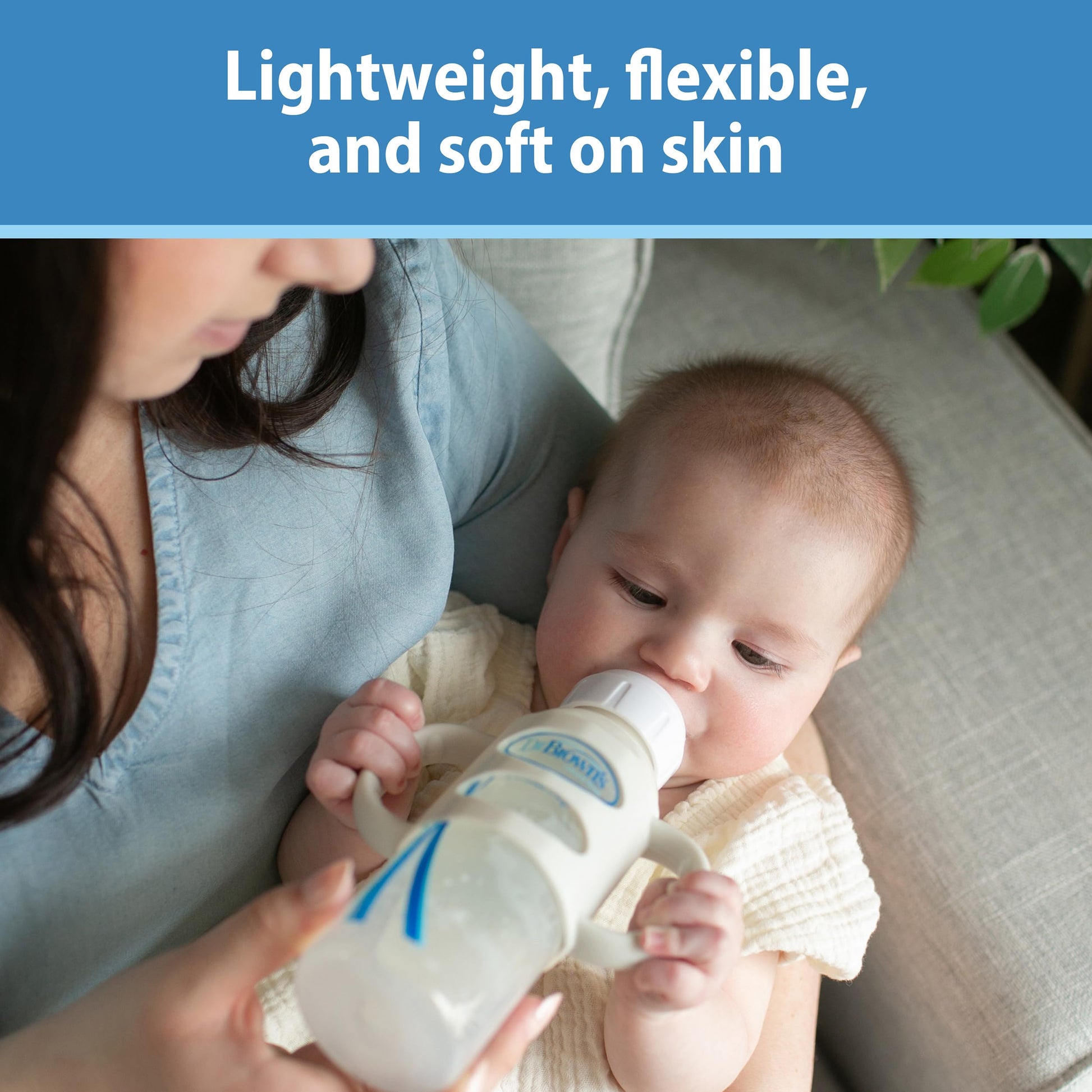 Botella de Boquilla Estrecha Dr. Brown's Rosa Claro y Crudo con Asas de Silicona para Fácil Agarre