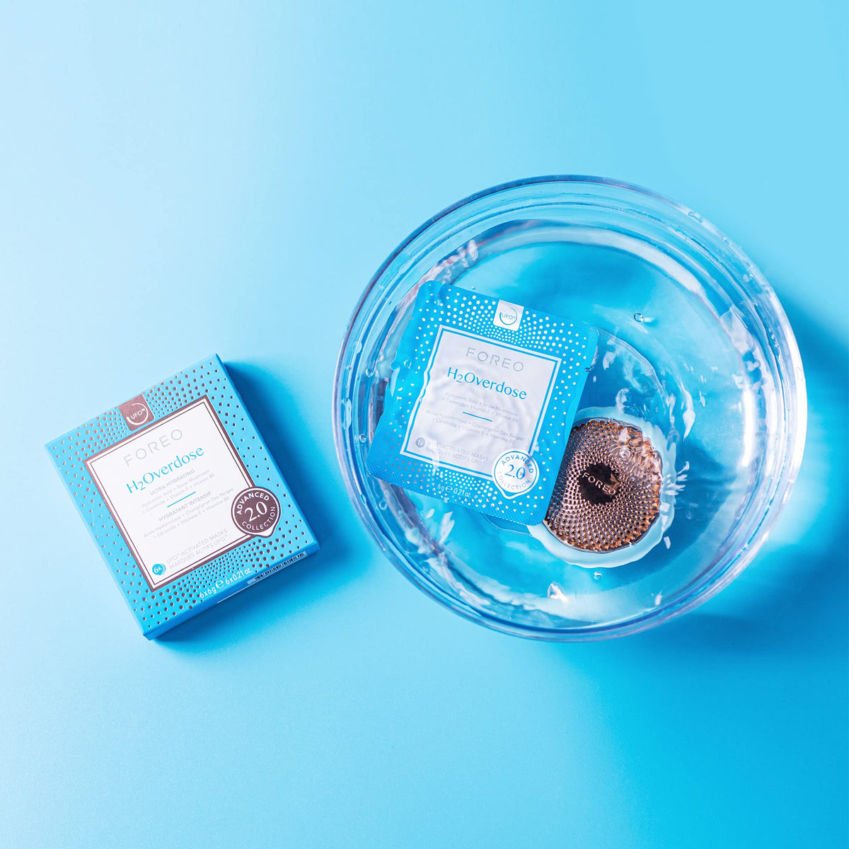 Foreo Máscara Facial H2Overdose Advanced Collection 2.0 UFO-Activated Hidratante con Ácido Hialurónico y Vitamina E para Todo Tipo de Piel Seca y Escamosa 6 U por Paq