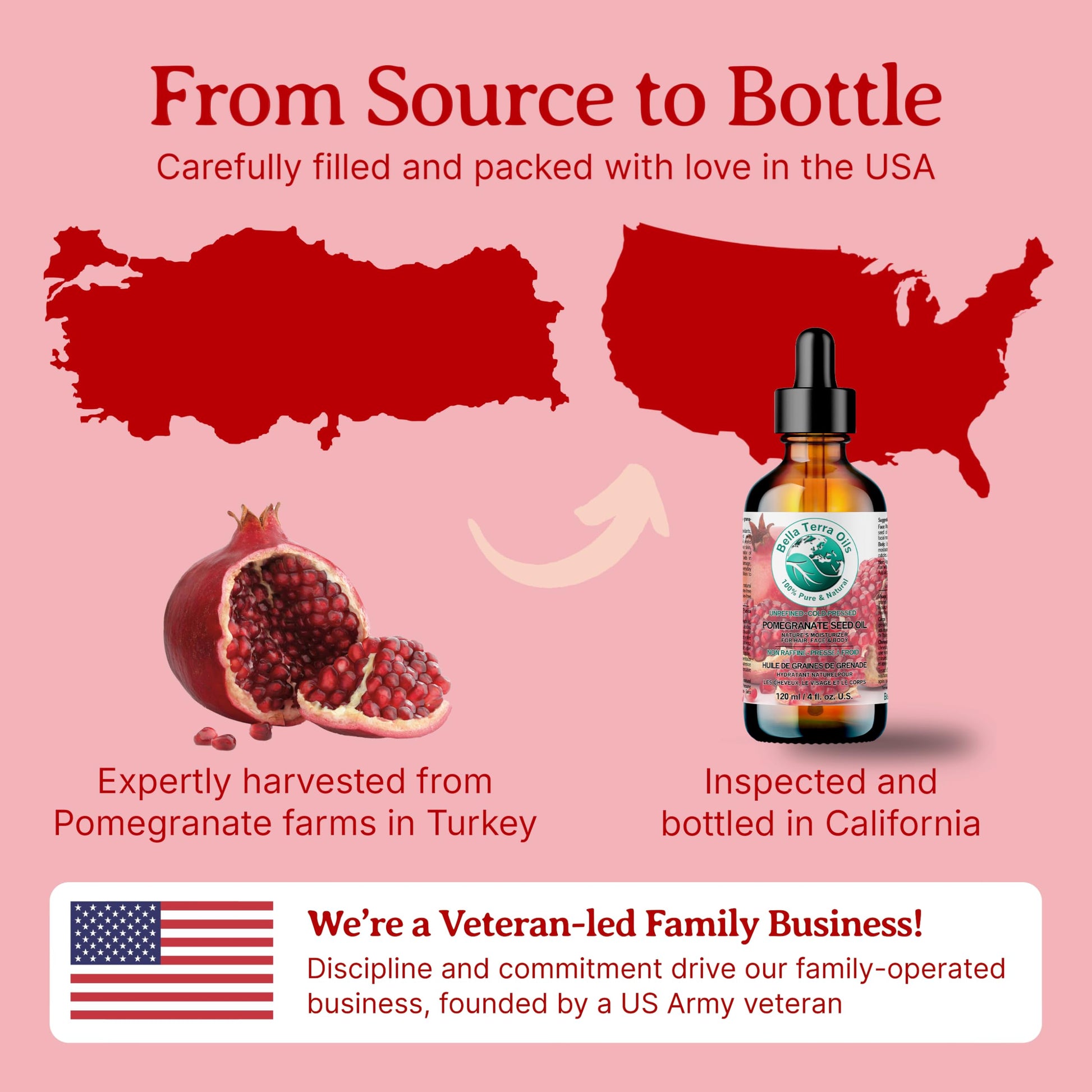 Pomegranate Seed Oil 8 oz 100% Pure Cold-pressed Unrefined Organic - Bella Terra Oils