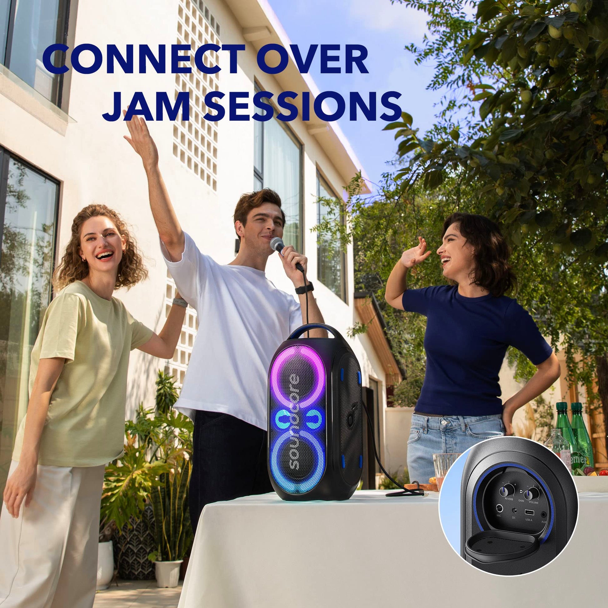 Soundcore Anker Rave Party 2 Altavoz portátil, Sonido estéreo de 120 W, espectáculo de luz, IPX4 Resistente al Agua, 16hrs de reproducción, Entrada de micrófono, Ecualizador Personalizado
