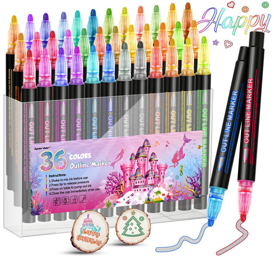 Marcadores Acrílicos Spardar 36 Colores con Purpurina y Efecto Garabato para Bricolaje y Arte