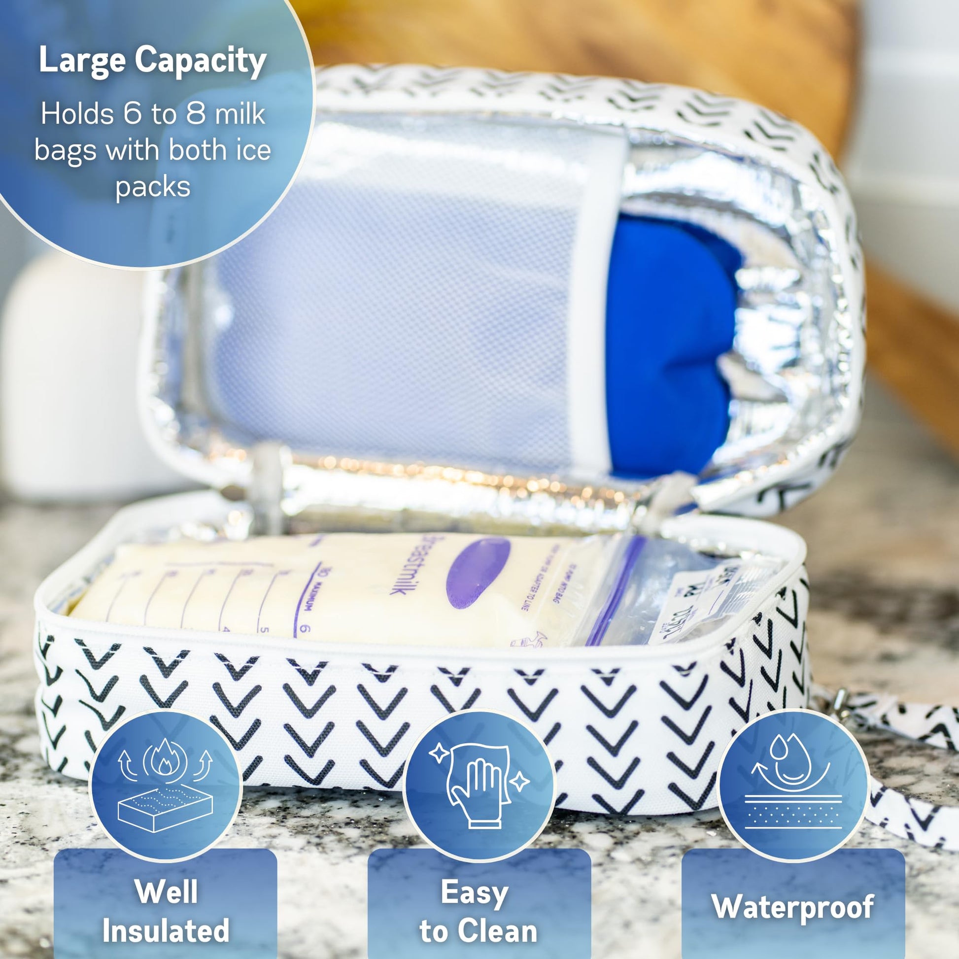 Bolsa enfriadora de leche materna con bolsa de hielo, bolsa de viaje aislada para enfriar leche materna, pequeña bolsa de almacenamiento de leche materna con correa de muñeca desmontable