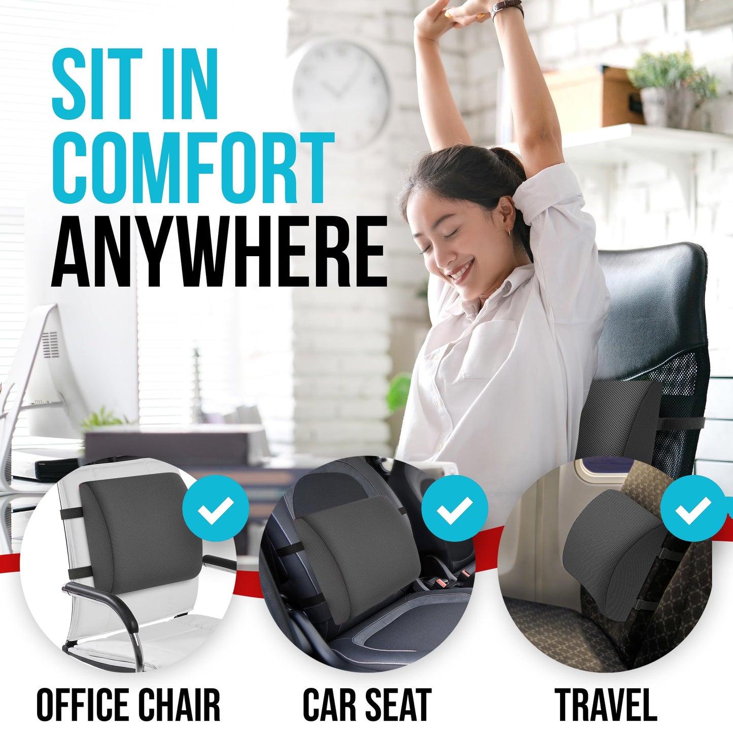 FORTEM Cojín Lumbar de Silla de Oficina, Almohada de Apoyo Lumbar, Cojín Lumbar para Silla de Escritorio, Almohada Viscoelástica para la Espalda, Funda Lavable (Gris Oscuro)