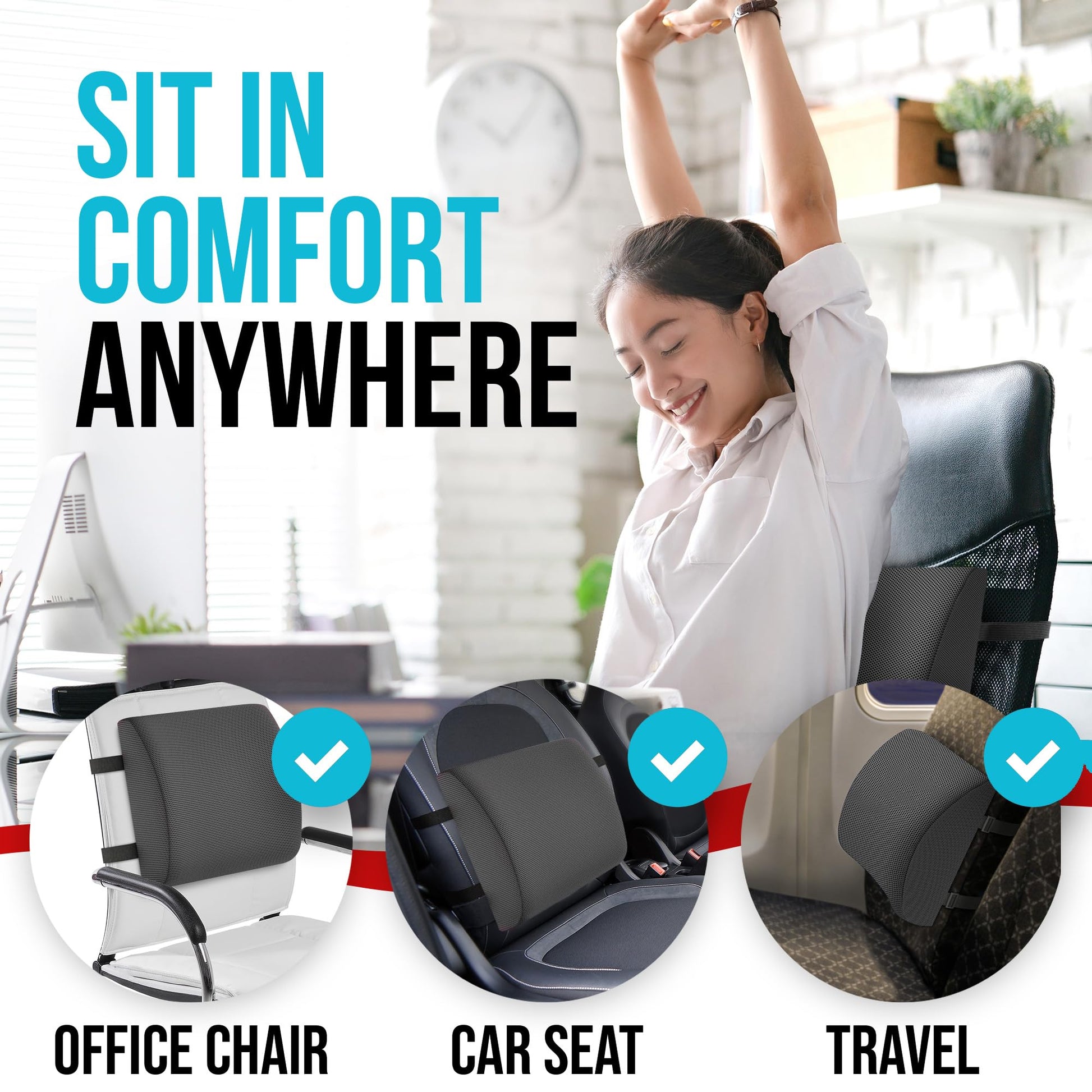 FORTEM Cojín Lumbar de Silla de Oficina, Almohada de Apoyo Lumbar, Cojín Lumbar para Silla de Escritorio, Almohada Viscoelástica para la Espalda, Funda Lavable (Gris Oscuro)