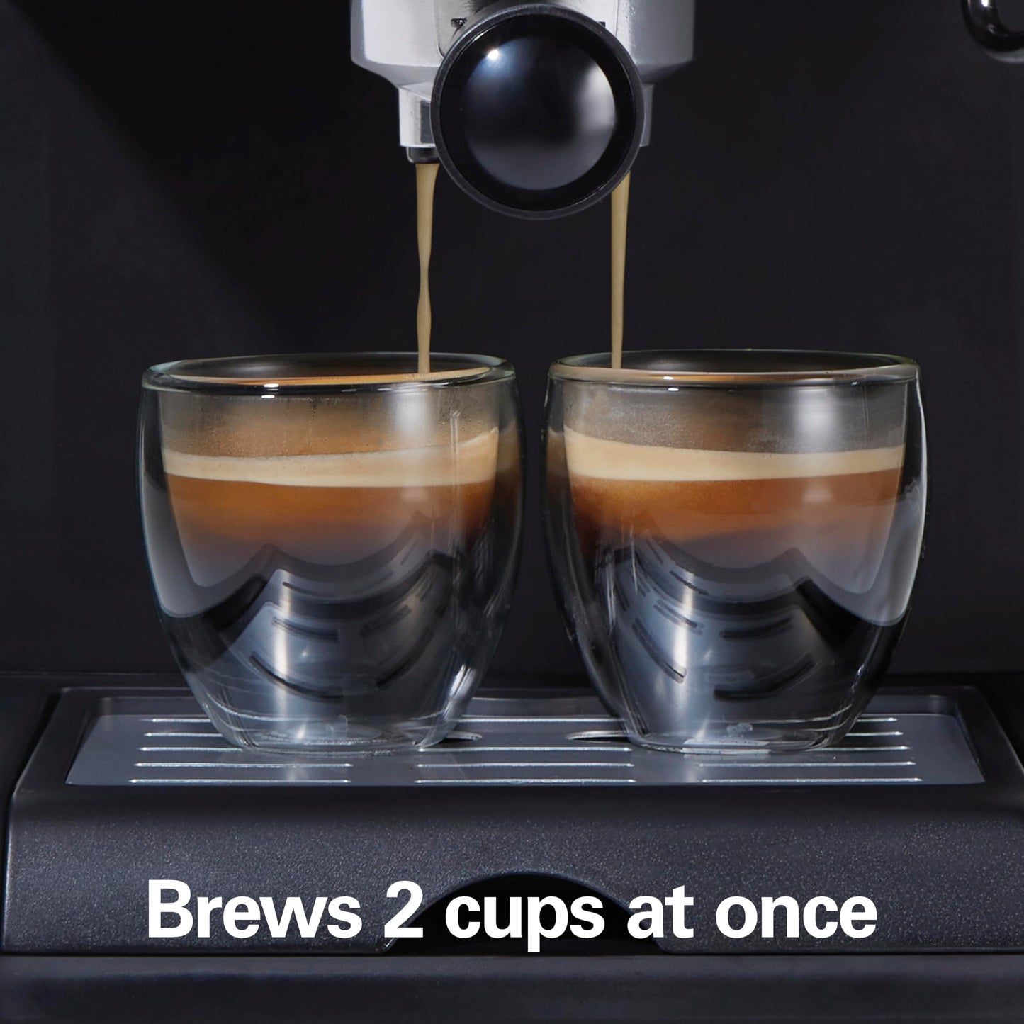 Hamilton Beach 40715 Cafetera Espresso, 2 Tazas, Cappuccino, Mocha y Latte, 15 Bares, Negro y Plata