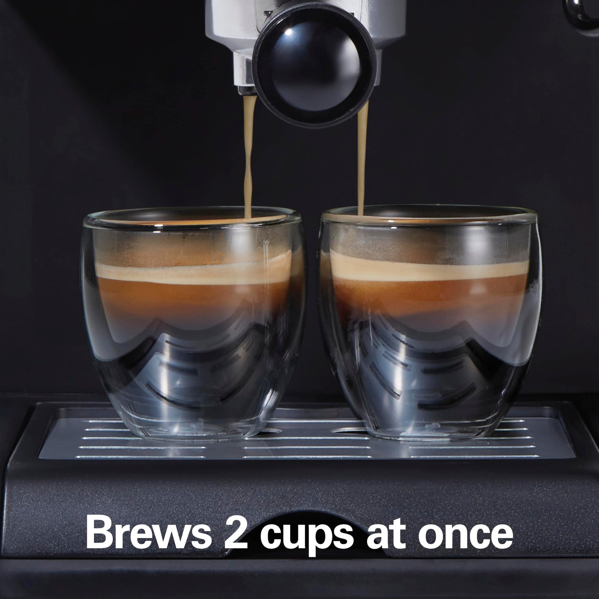 Hamilton Beach 40715 Cafetera Espresso, 2 Tazas, Cappuccino, Mocha y Latte, 15 Bares, Negro y Plata