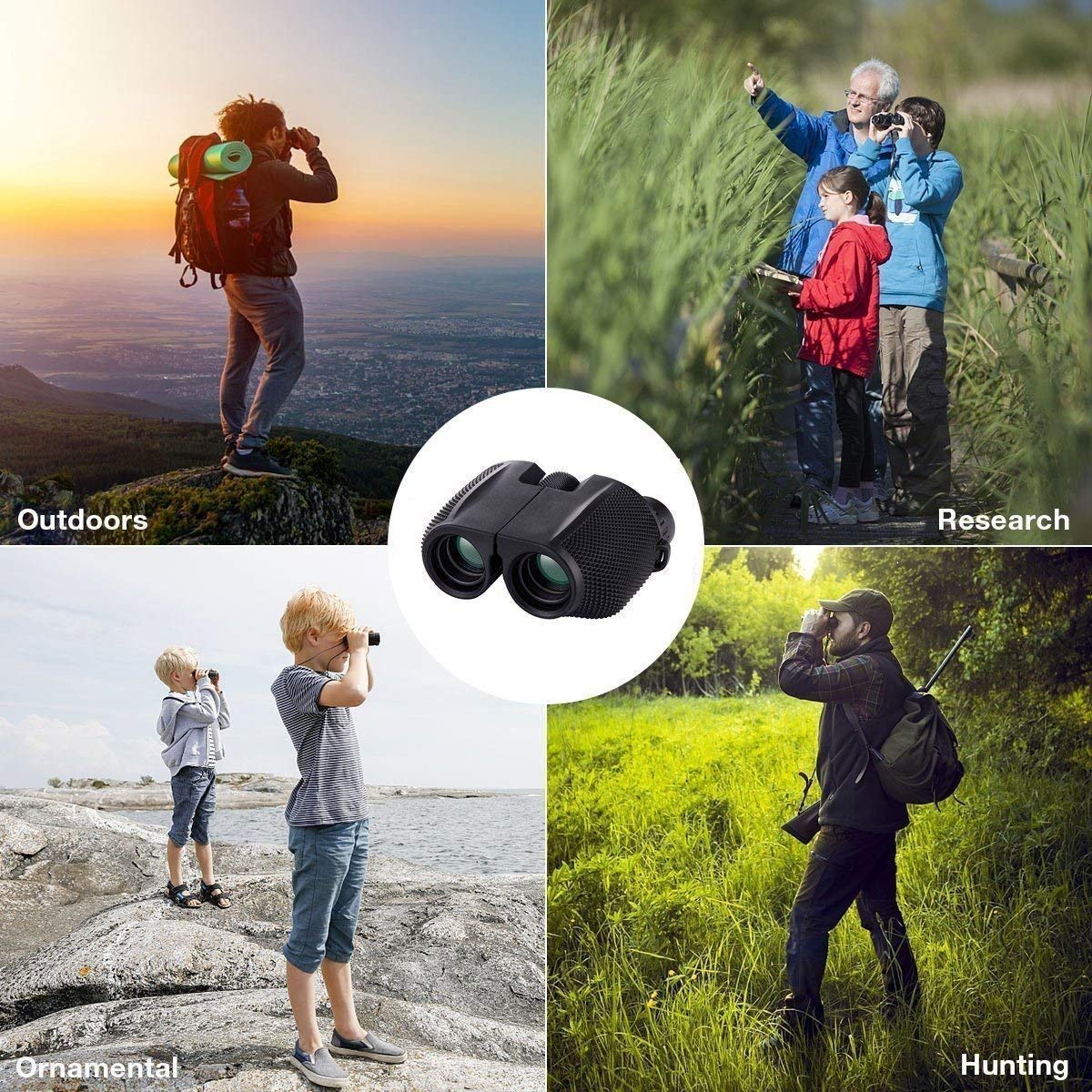 Timotech Binoculares Prisma 10x25 Zoom BAK4 con Enfoque Ajustable a Prueba de Agua para Senderismo, Campamento, Viajes, Caza, Conciertos | Binoculares para niños Profesional HD con Alta resolución