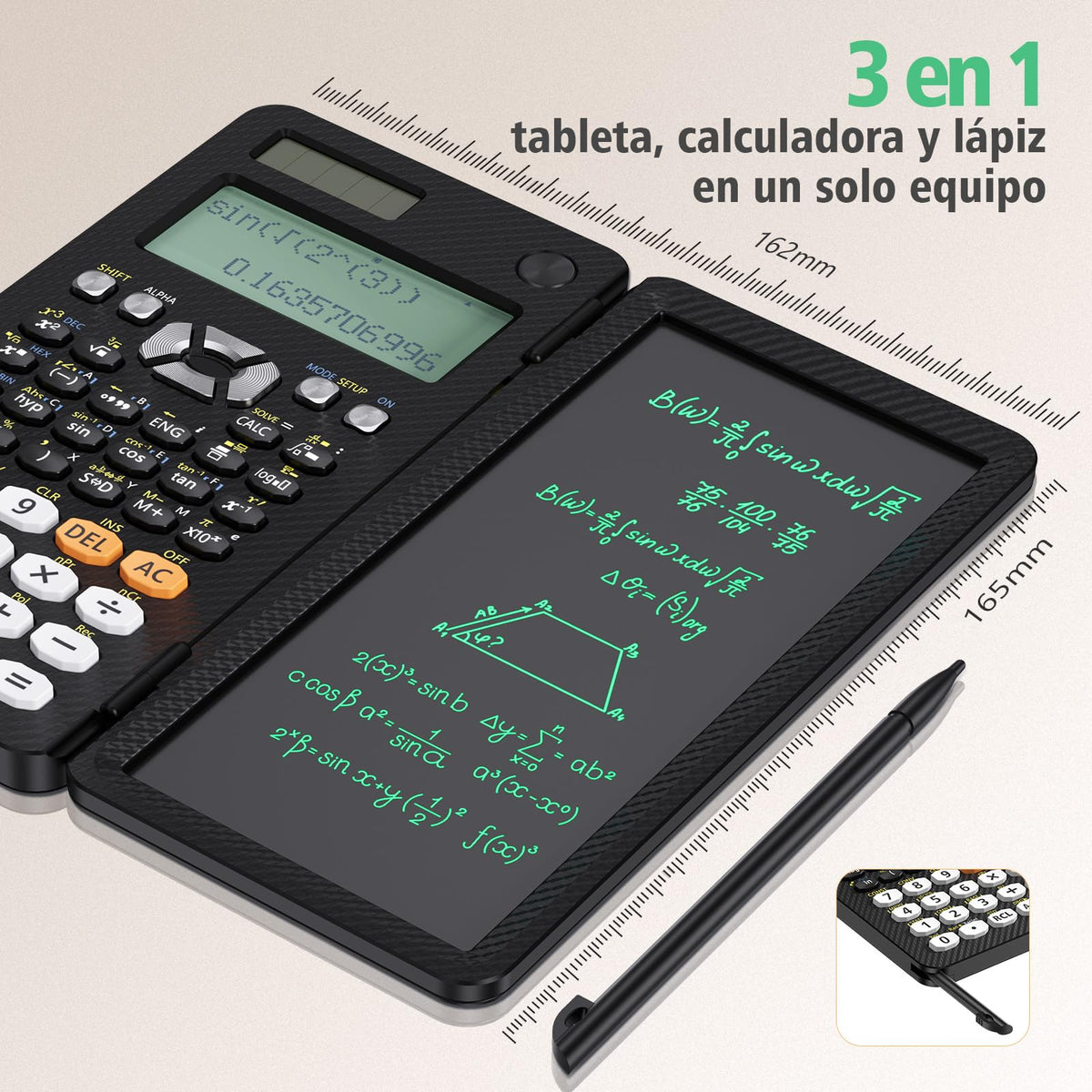 Calculadora Científica NEWYES 991ES MAX Recargable con Almohadilla de Escritura y Estuche Rígido Plegable 417 Funciones