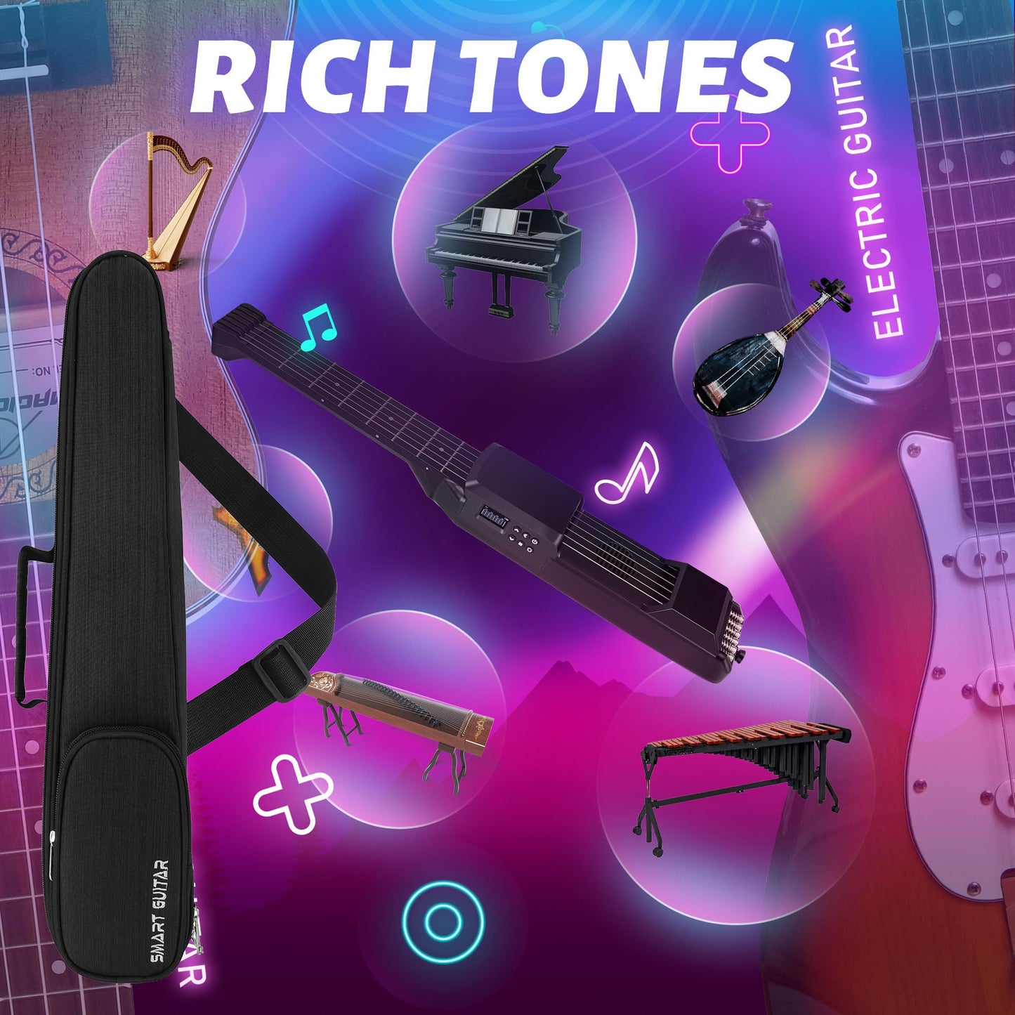 PEFEEL - Cuello de guitarra portátil para principiantes AI LCD (negro)